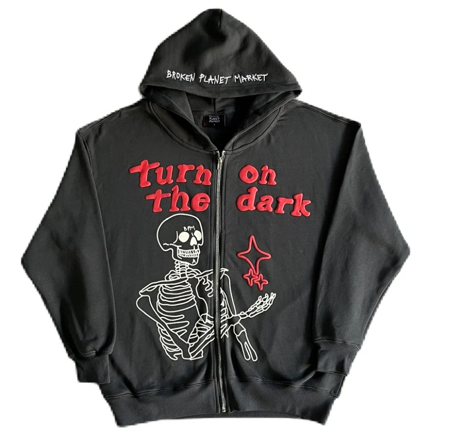 Skeleton Zip Up Hoodie Black