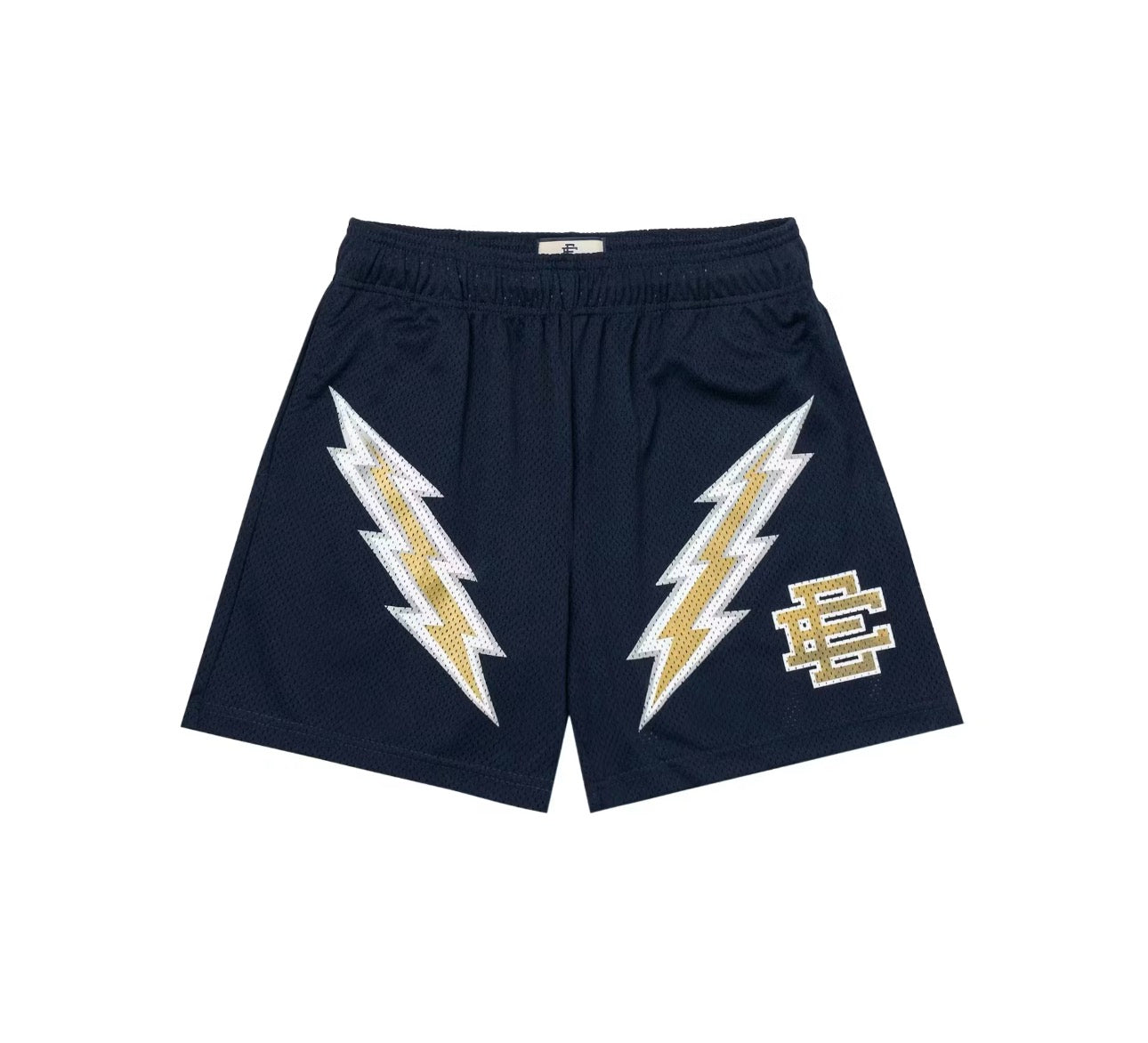 Navy Blue Bolt Shorts Yellow