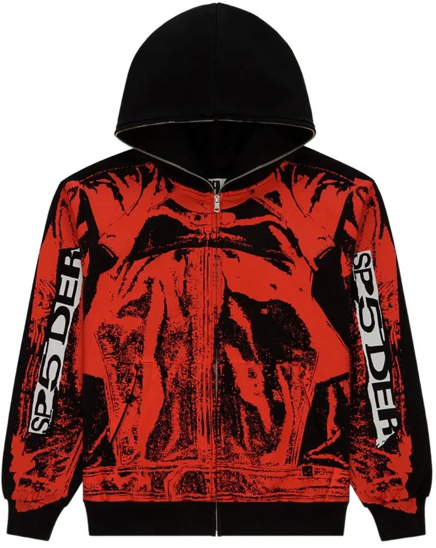 Sp5der Black JP5 Moto Full Zip Hoodie