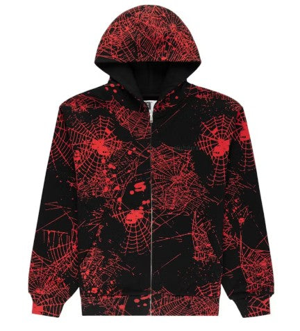 Sp5der AOP Web V2 Zip Up Hoodie Black
