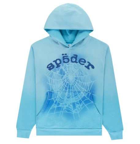 Sp5der OG Web V2 Spray Hoodie Light Blue