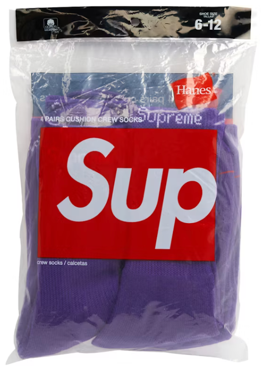 Supreme x Haners Crew Socks (4 Pack) Purple
