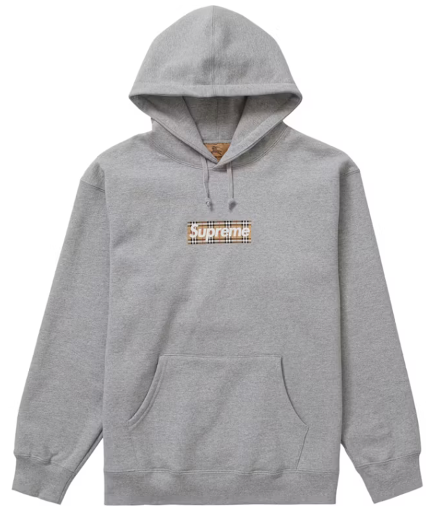 Supreme Burberry Box Logo Hoodie Grey