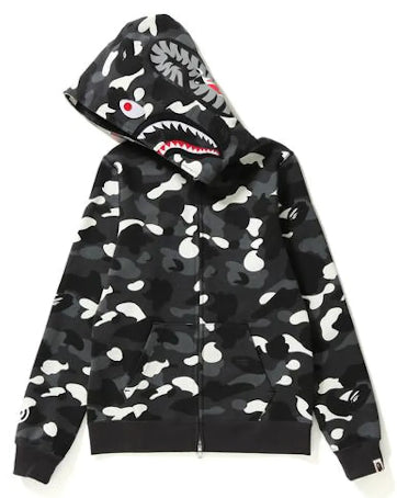 BAPE Color Camo Shark Full Zip Hoodie - Black and White