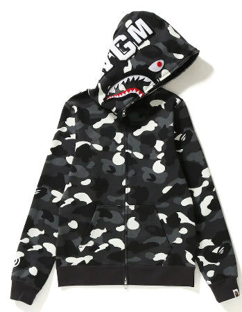 BAPE Color Camo Shark Full Zip Hoodie - Black and White
