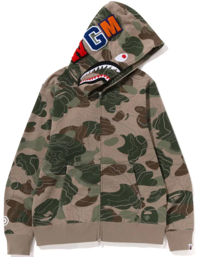 BAPE Color Camo Shark Full Zip Hoodie - Green