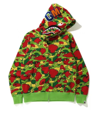 BAPE Color Camo Shark Full Zip Hoodie - Red and Green