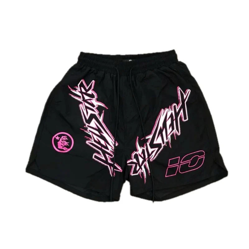 Hellstar Waxed Nylon Athletic Shorts - Black/Pink