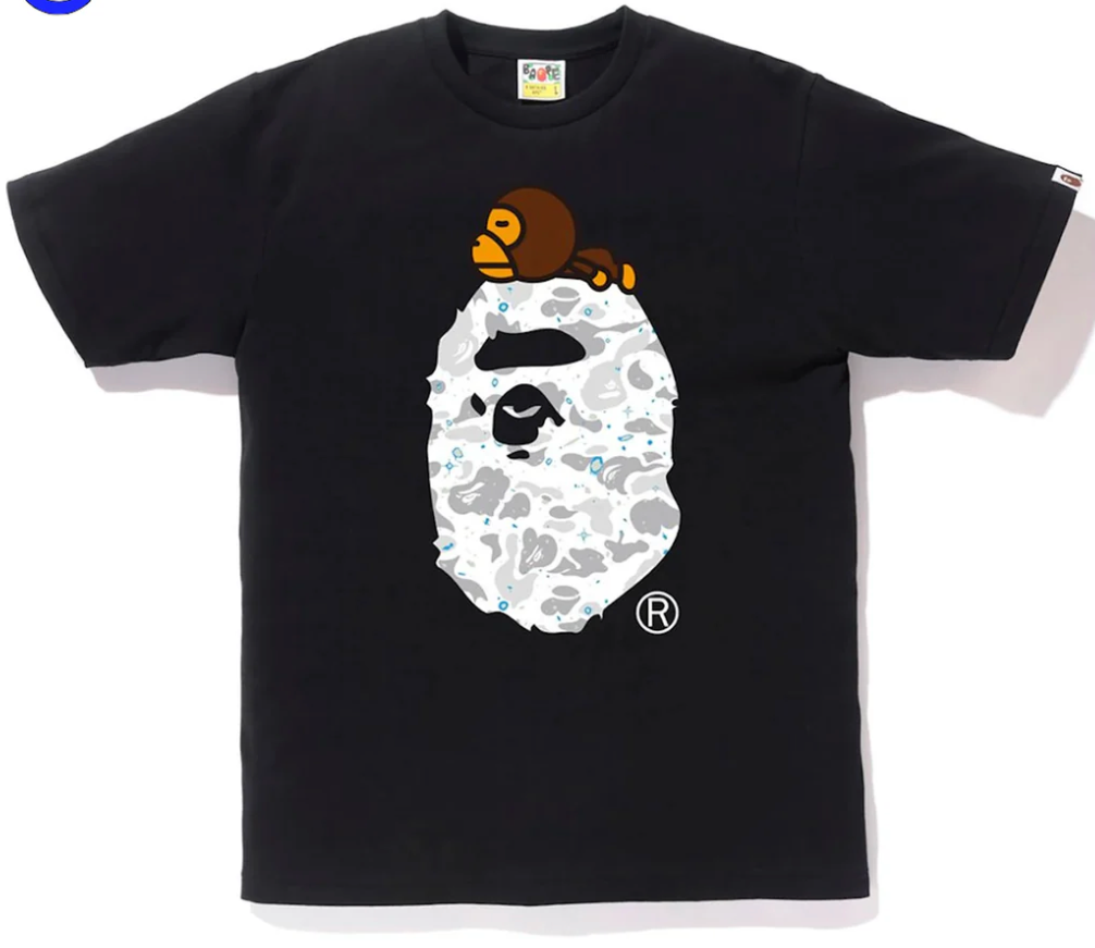 Space Camo Milo Big Ape Head Tee Black