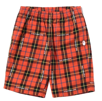 BAPE Logo Check Shorts - Red