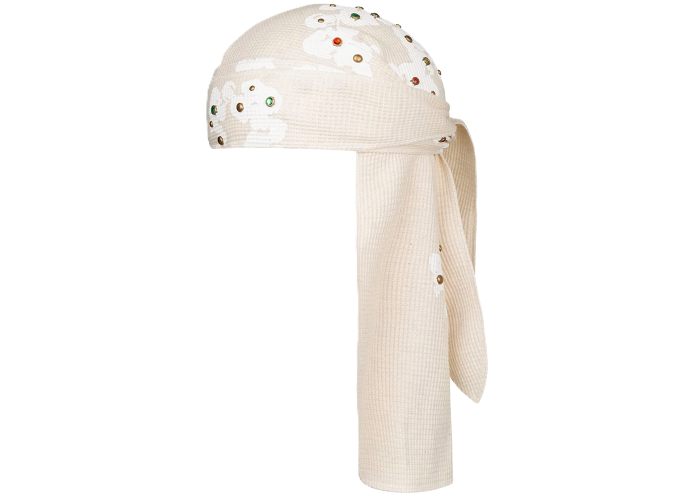 Cream Rinestone cotton wreath durag