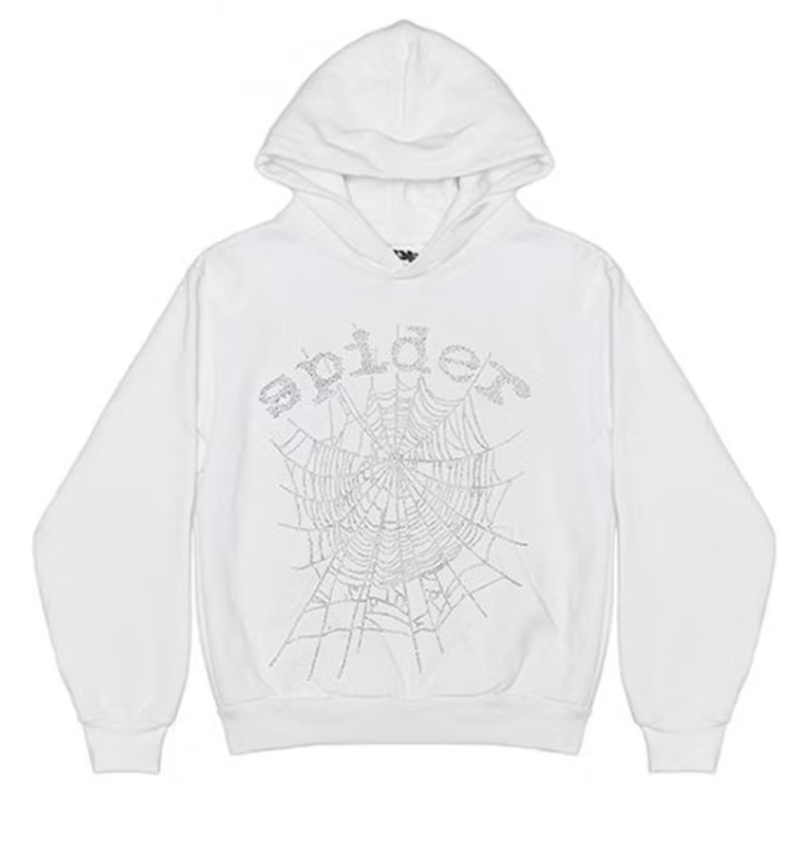 Sp5der OG Rhinestone White Hoodie
