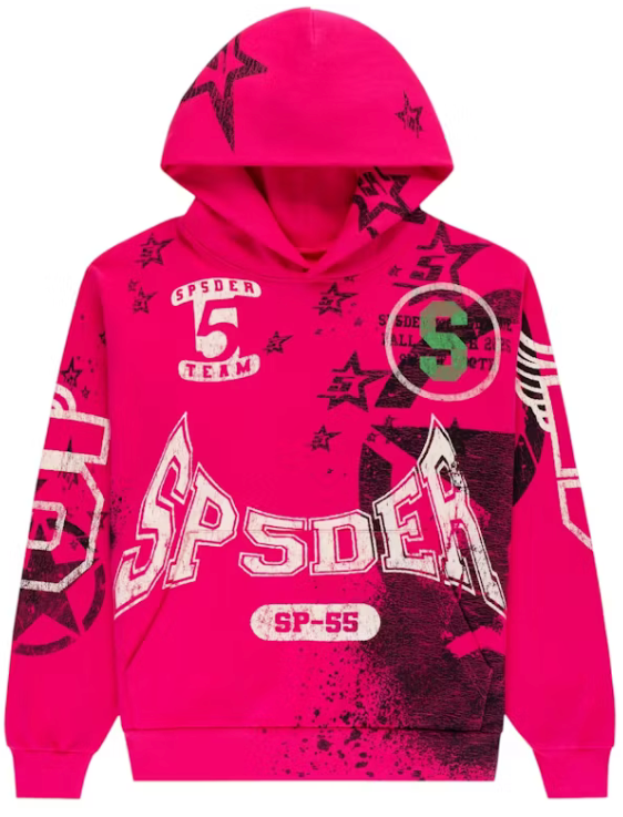 Sp5der Pink Stencil Hoodie