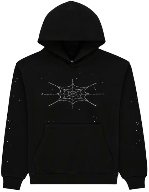 Sp5der Black Big Rhinestone Hoodie