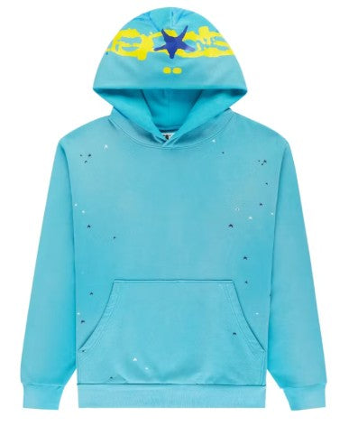 Sp5der Heavy Web Hoodie Cyan