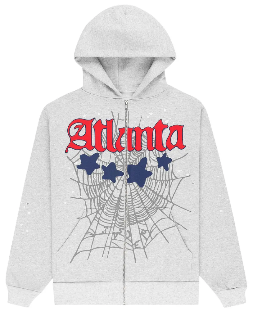 Sp5der Heather Grey Atlanta Zip Up Hoodie