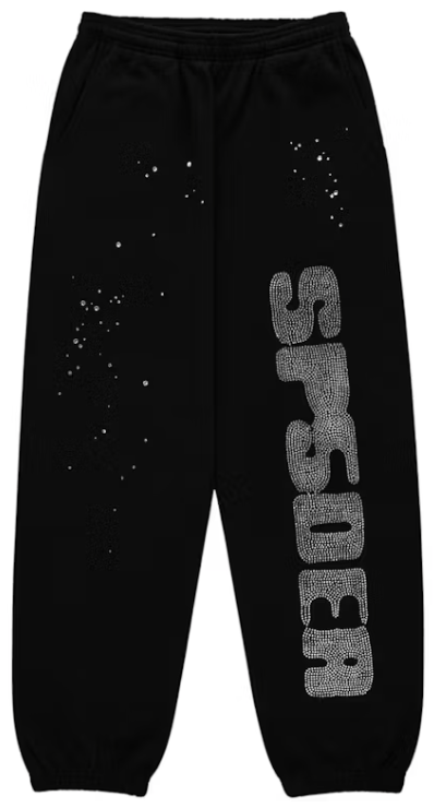 Sp5der Rhinestone Silk Sweatpants Black