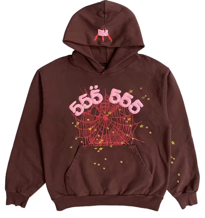 Sp5der Angel Number 555 Hoodie Brown