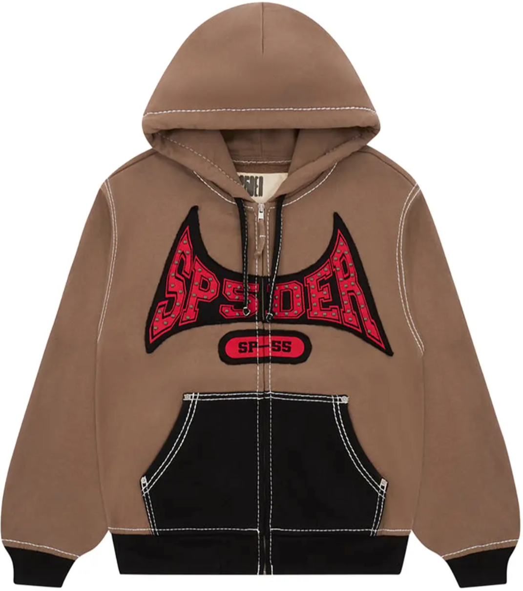 Sp5der Brown T&F zip up hoodie