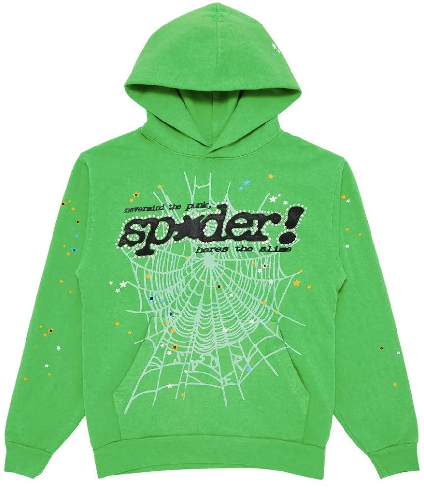 Sp5der Slime Green Rhinestone Punk V2 Hoodie