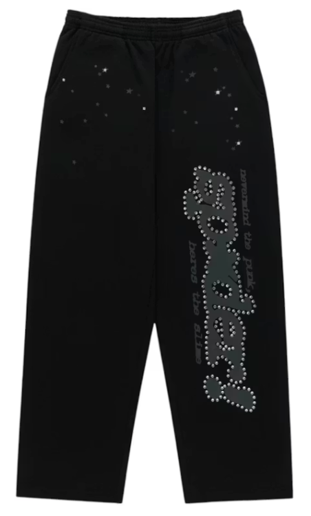 Sp5der Rhinestone Punk V2 Sweats Black