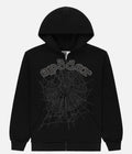 Sp5der Phantom Black Rhinestones OG Web Zip Hoodie
