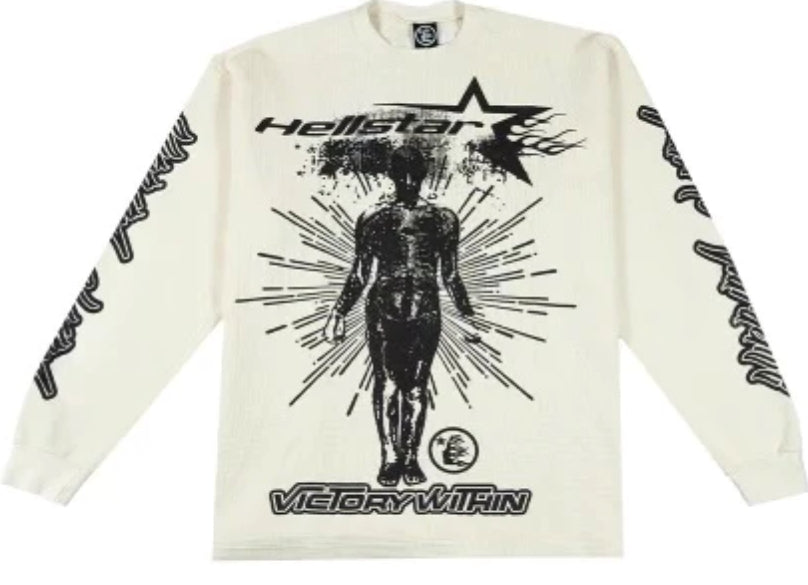Hellstar Victory Within Long Sleeve Thermal Tee - Cream