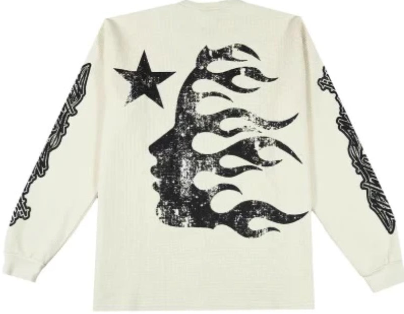 Hellstar Victory Within Long Sleeve Thermal Tee - Cream